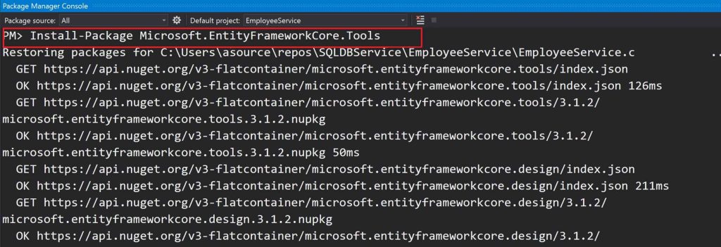 Scaffold DbContext using EFCore PMCPackage Manager Console Tool Entity Framework scaffold dbcontext Commands with example in NET