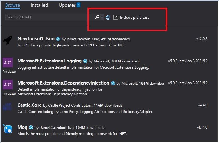 How to Install Preview Version Nuget Package