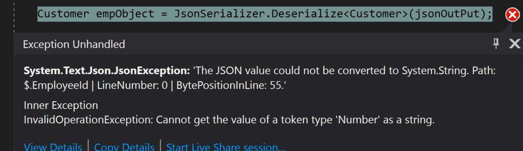 The JSON value could not be converted to