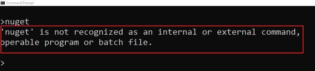 nuget is not recognized as an internal command