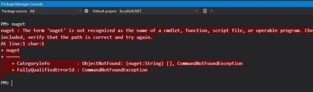 The term 'nuget' is not recognized as the name of a cmdlet