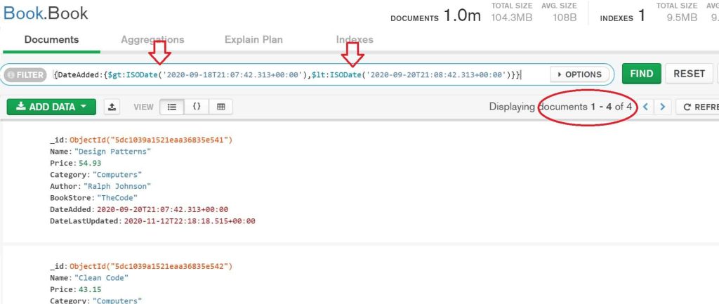 MongoDB Date Time query greater or less than examples