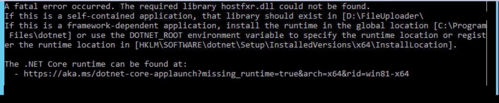 The required library hostfxrdll could not be found