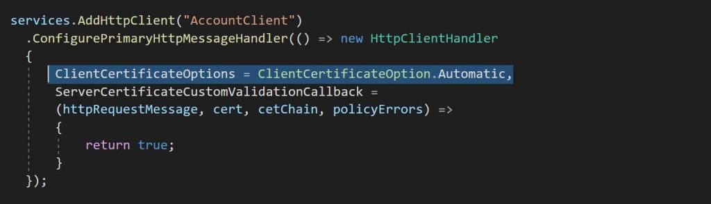 Certificates with HttpClient ClientCertificateOptionAutomatic