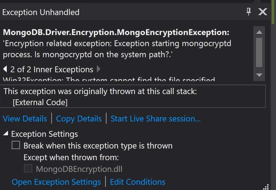Exception starting mongocryptd process Is mongocryptd on the system path